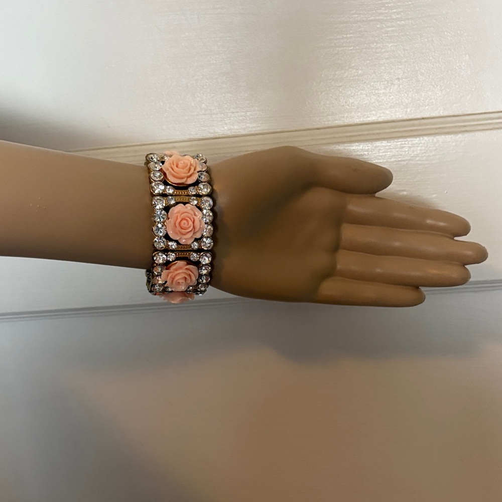 Vintage Peach Rose Crystal Stretch Bracelet Women's Jewelry
